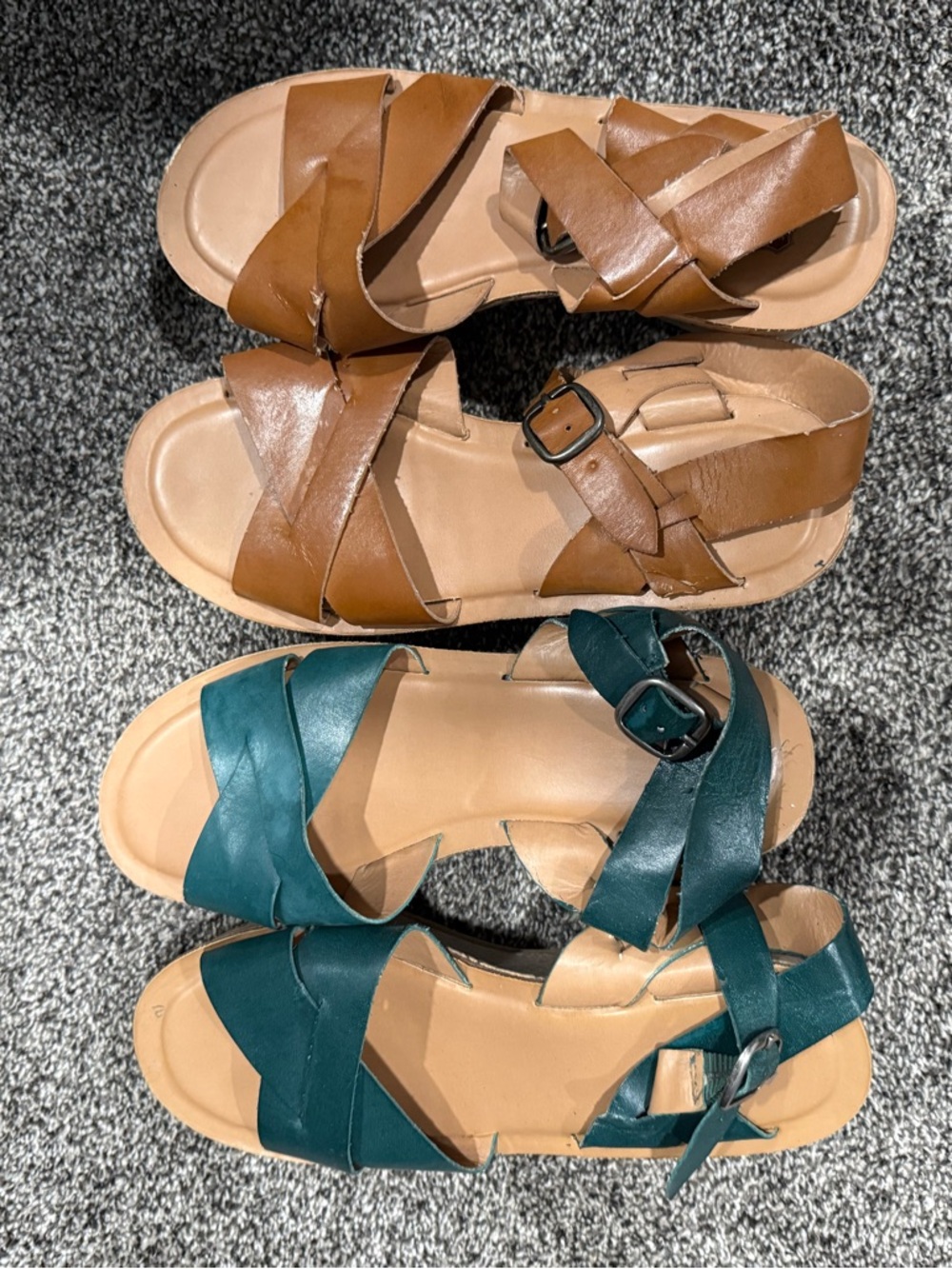 Women’s Strappy Leather Sandals - Brown and Teal